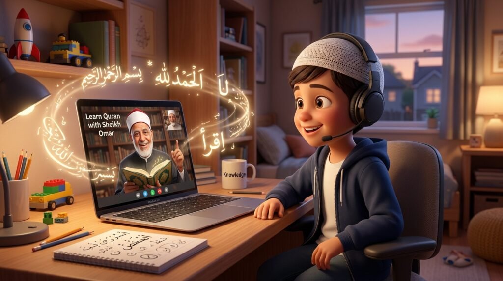 Non-Arabic speaking Muslim learning Tajweed online with a friendly Azhari teacher