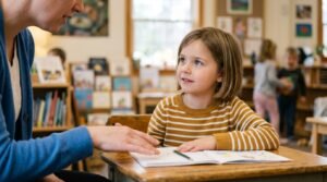 Child focused on learning Arabic pronunciation for Quran
