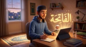 A revert learning Surah Al-Fatihah for daily prayer with an online Quran teacher.