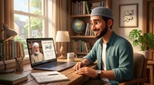 Adult Muslim beginner feeling confident while learning Quran online