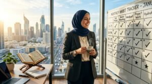 Successful professional maintaining a long-term Quran memorization schedule